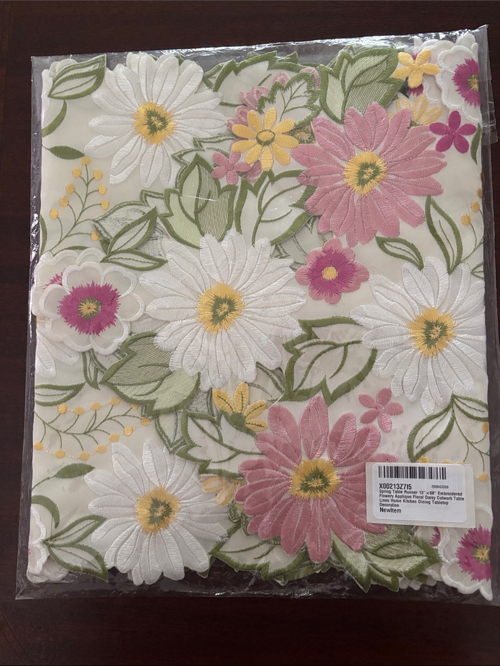 Embroidered Floral Table Runner - Pink, White & Yellow